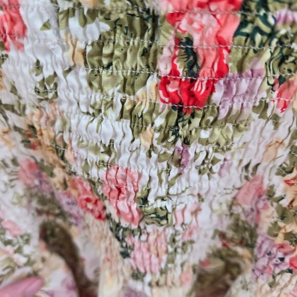 Cotton On Cream Floral Cottagecore Mini Ruched Back100% Cotton Dress Medium - Picture 7 of 10